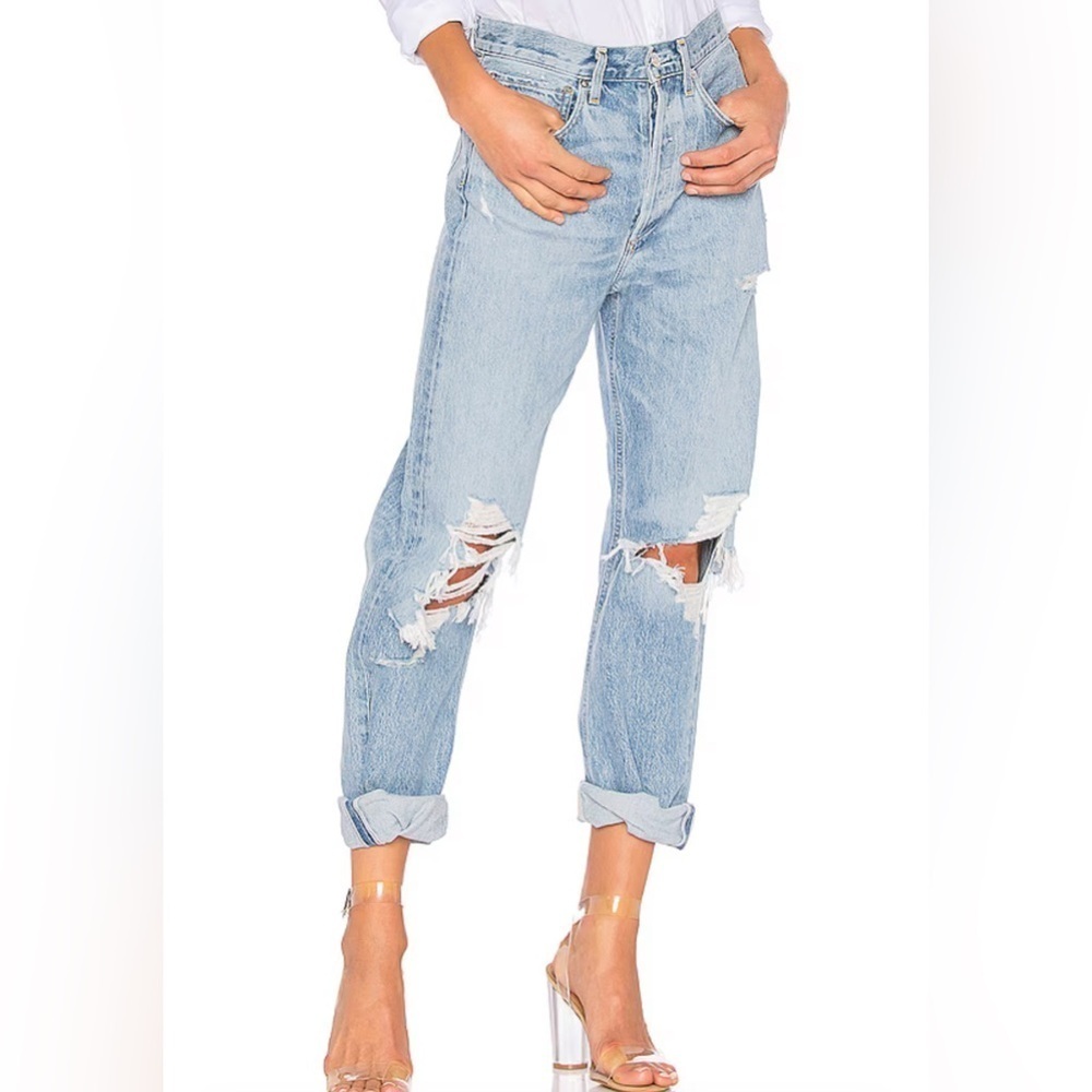 AGOLDE 90’s HIGH RISE LOOSE FIT IN FALL OUT IN DESTROYED DENIM BO’S JEANS 28 - Picture 12 of 14